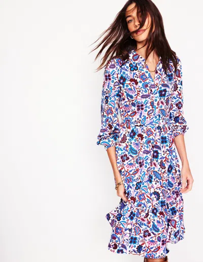 Boden Jemima Tiered Jersey Dressivory, Oriental Paradise Women  In Ivory/ Oriental Paradise