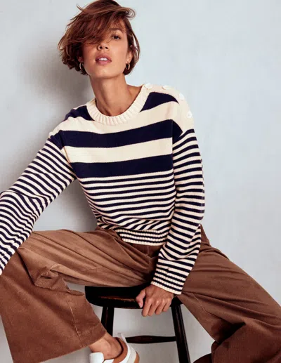 Boden Jemma Chunky Cotton Jumper-warm Ivory/ Navy Female  In Blue