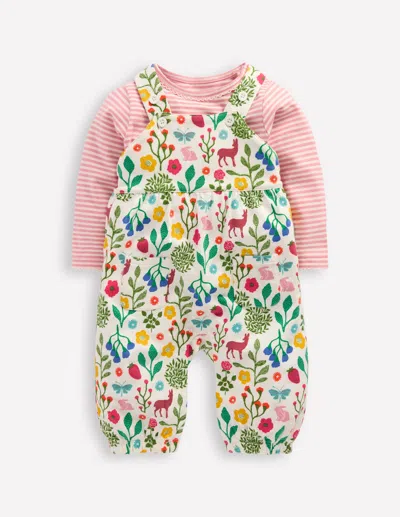 Boden Babies' Jersey Dungaree Set-ivory Woodland Walk Female  In Multi