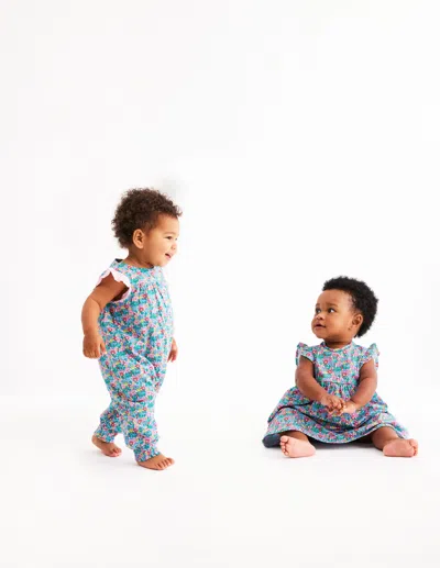 Boden Babies' Jersey Frill Sleeve Dressmulti Flowerbed Girls  In Blue