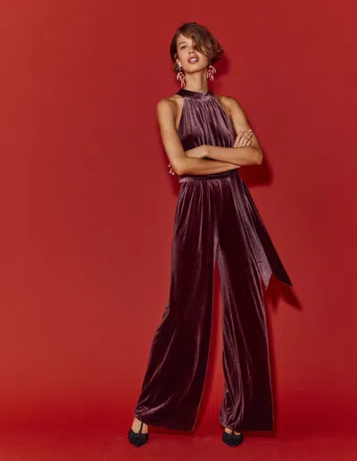 Boden Jersey Halter Jumpsuit Dark Cherry  In Burgundy