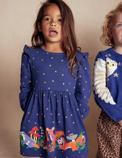 Boden Kids' Jersey-kleid Mit Applikation-schuluniform-navy, Tiere In Blue