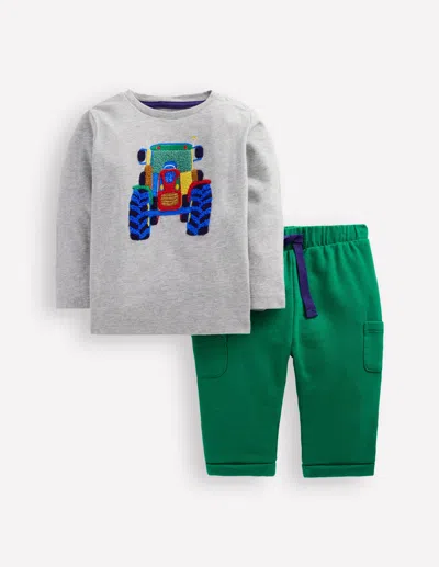Boden Babies' Jersey Overalls Play Set Grey Tractor Boys  In Green