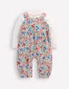 Boden Jersey Overalls Set Rose Pink Flowerbed Girls  In Multi