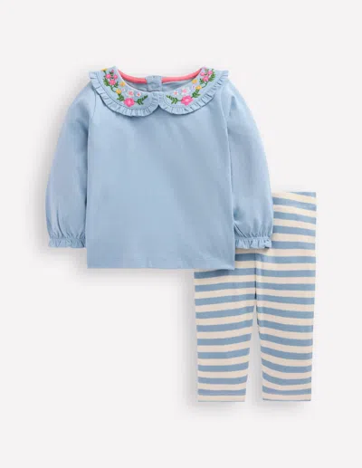 Boden Babies' Jersey-set Mit Kragen-blau Blumenstickerei In Blue