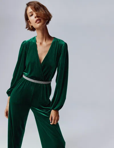 Boden Jersey Velvet Wrap Jumpsuit Emerald Night  In Green