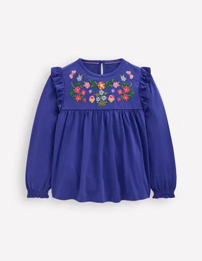 Boden Kids' Jerseyoberteil Mit Bestickter Passe-saphirblau Stickerei In Purple