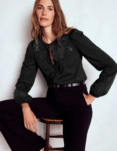 Boden Jerseyoberteil Mit Cutwork-detail-schwarz In Black