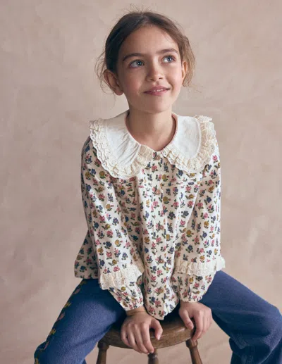 Boden Kids' Jerseyoberteil Mit Lochstickerei Am Kragen In Weiss | Grösse 98 In White