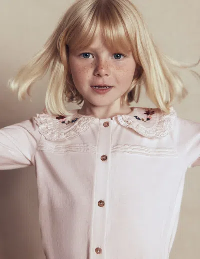 Boden Kids' Jerseyoberteil Mit Lochstickerei Am Kragen In Weiss | Grösse 98 In White