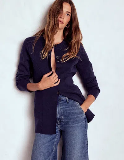 Boden Joanna Fitted Knitted Jacket Navy  In Blue