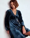 Boden Jocelyn Short Velvet Dress Midnight Ocean  In Blue