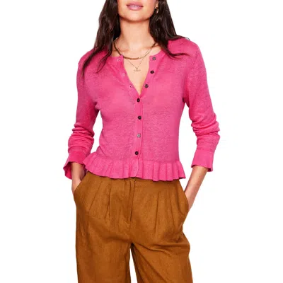 Boden Josie Ruffle Edge Linen Cardigan In Sorbet Pink