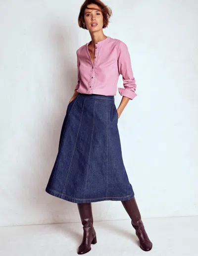 Boden Joy Panelled Denim Skirt Indigo  In Blue