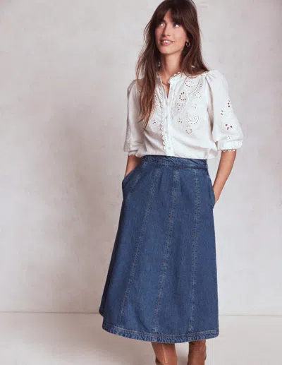 Boden Joy Panelled Denim Skirt-mid Wash Female  In Blue