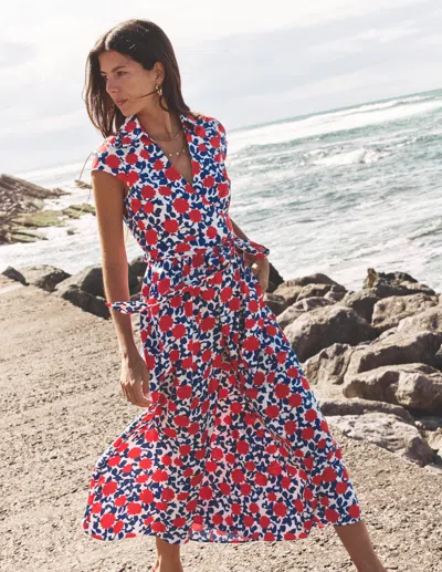 Boden Julia Cotton Wrap Midi Dress Poppy Red, Floweret Vine  In Multi