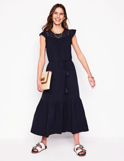Boden Juliet Broderie Midi Dress-navy Female  In Blue
