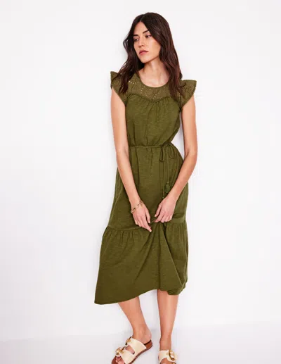 Boden Juliet Broderie Midi Dresswoodland Green  In Woodland Green