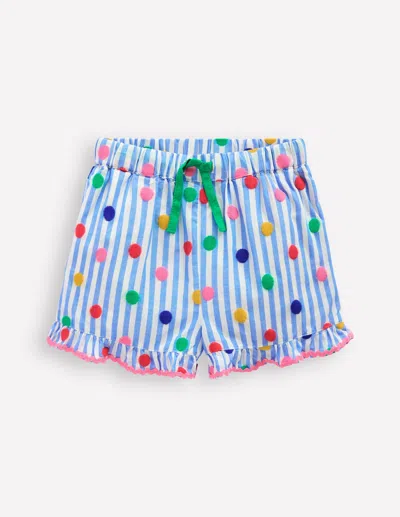 Boden Kids' Juniper Woven Frill Shorts-peacock Plume Blue Spot Female