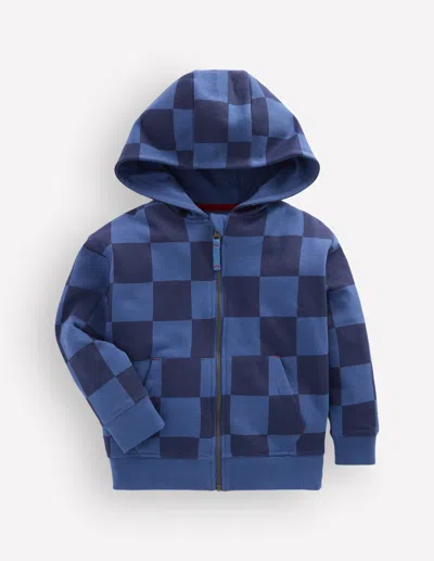 Boden Kids' Karierter Kapuzenjacke Mit Reissverschluss-schuluniform-marine/denim In Blau | Grösse 158 In Blue