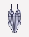 Boden Kasos String V Neck Swimsuit Navy, Ivory Stripe Women  In Navy/ Ivory Stripe