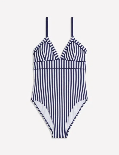 Boden Kasos String V Neck Swimsuit Navy, Ivory Stripe Women  In Navy/ Ivory Stripe