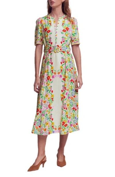 Boden Kate Floral Puff Sleeve Belted Shirtdress In Multi