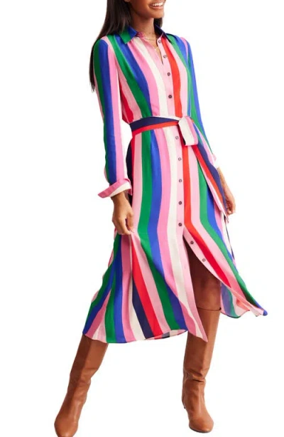 Boden Kate Tie Belt Long Sleeve Shirtdress In Rainbow Stripe