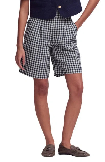 Boden Kensington Gingham Linen Shorts In Black