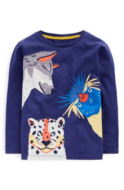 Boden Kids' Appliqué Long Sleeve Cotton T-shirt In Blue