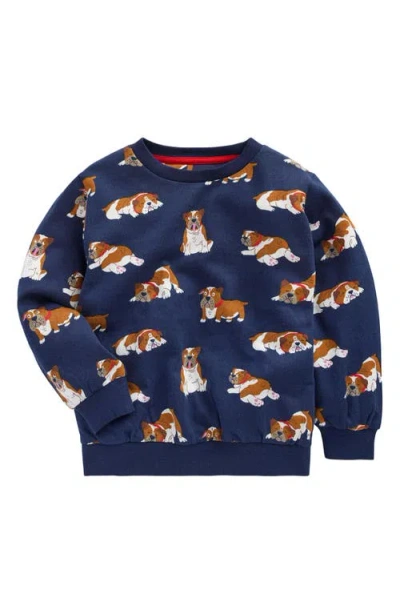 BODEN BODEN KIDS' BULLDOG PRINT COTTON CREWNECK SWEATSHIRT