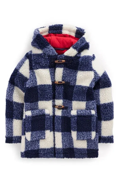 BODEN BODEN KIDS' CHECK FLEECE HOODED DUFFLE COAT