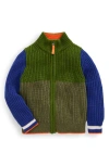 Boden Kids' Chunky Colorblock Zip-up Cardigan In Green