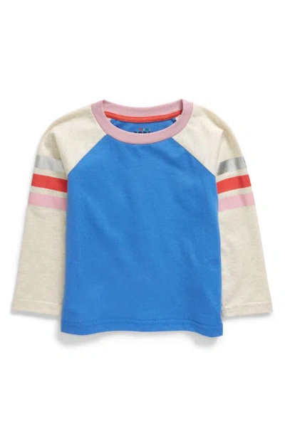 Boden Kids' Colourblock Long Sleeve Cotton T-shirt In Surf Blue/ Oatmeal