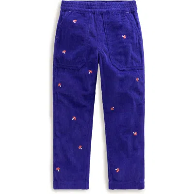 Boden Mini  Kids' Embroidered Cotton Corduroy Pants In Sapphire Blue Toadstool