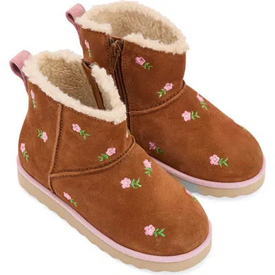 Boden Kids' Embroidered Cozy Faux Fur Lined Boot In Brown