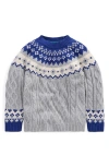 Boden Kids' Fair Isle Crewneck Sweater In Gray