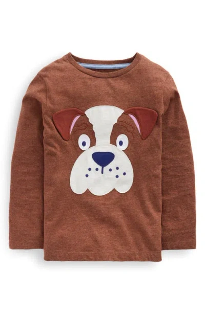 Boden Kids' Fun Appliqué Long Sleeve Cotton T-shirt In Brown