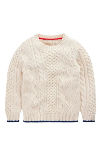 Boden Kids' Heritage Cabled Crewneck Sweater In White