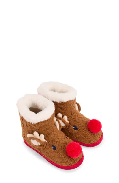 Boden Kids' Reindeer Slipper In Brown