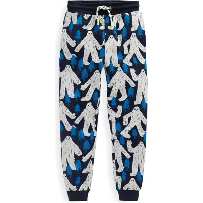 Boden Kids' Yeti Print Cotton Joggers In Blue