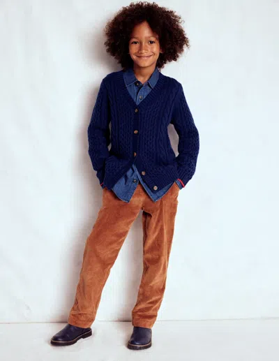 Boden Kids' Klassische Strickjacke Mit Zopfmuster-schuluniform-marineblau In Blue