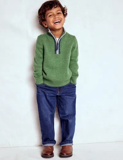 Boden Kids' Klassischer Pullover Mit Halblangem Reissverschluss-dunkles Teichgrün In Green