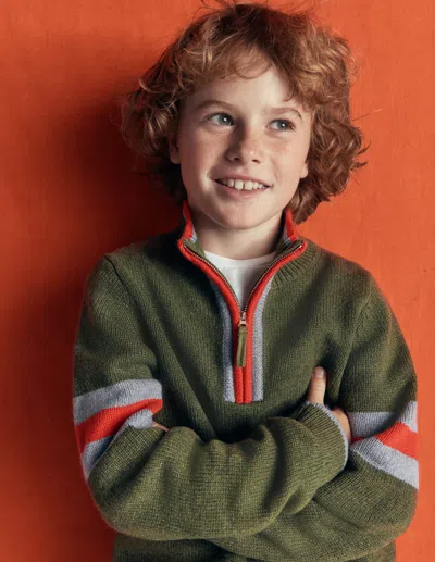 Boden Kids' Klassischer Pullover Mit Halblangem Reissverschluss | Grösse 98 In Green