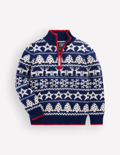 Boden Kids' Klassischer Pullover Mit Halblangem Reissverschluss In Blau | Grösse 98 In Blue