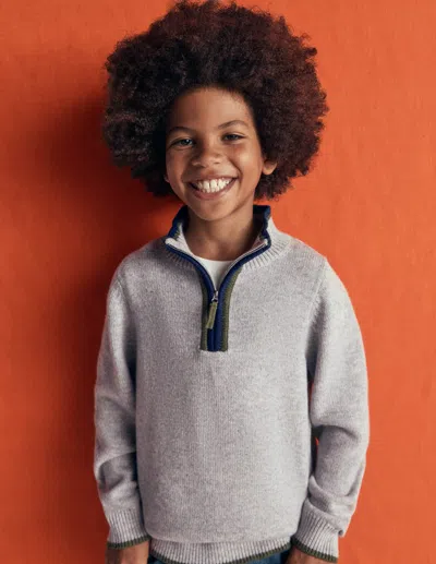 Boden Kids' Klassischer Pullover Mit Halblangem Reissverschluss In Grau | Grösse 98 In Gray