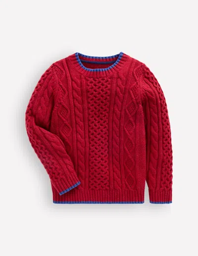 Boden Kids' Klassischer Pullover Mit Zopfmuster In Rot | Grösse 98 In Red