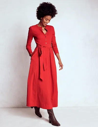 Boden Kleid Aus Rippstrick-mix Mit Knopfleiste-purpurrot In Red