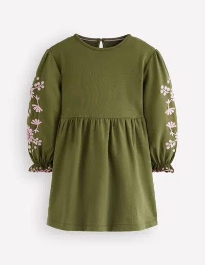 Boden Kids' Kleid Mit Bestickten Ärmeln In Grün | Grösse 98 In Green