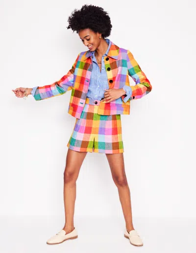 Boden Knightsbridge Linen Jacket Rainbow Multigingham Women  In Orange